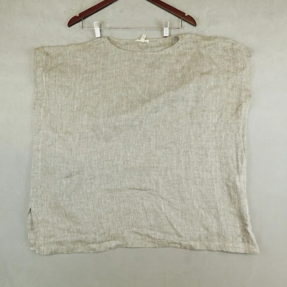 Eileen Fisher Tunic Organic Linen Square Top Boxy Fit Beige Size Small